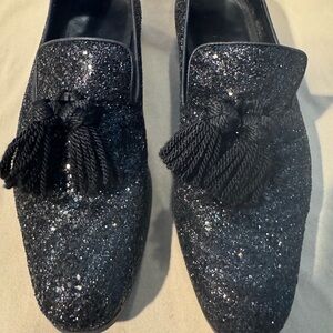Jimmy Choo Elegant Black Glitter Loafers